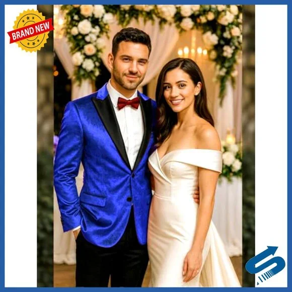 Slim Fit Velvet Tuxedo Jacket One Button Blazer for Wedding Prom Party